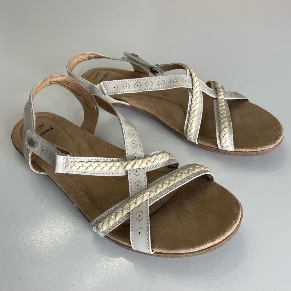Earth Origins Belle Bentley Sandals Cream Tan Braided Womens 10W Casual Gorp